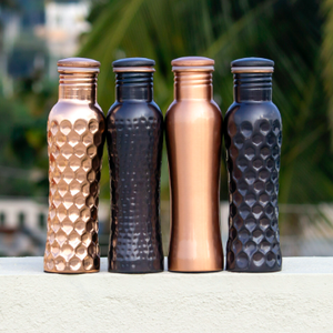 Sleek Polished Finish Tri Texture Copper <b>Flask</b> Set For Wellness Eco Friendly Dimpled Copper Hydration Drinkware - Product Image 2