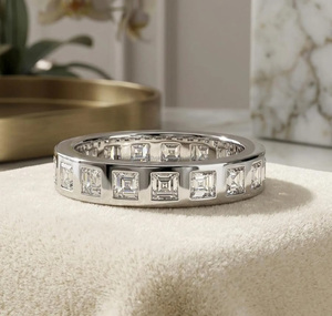 Princess Cut Eternity Band <b>Ring</b> Channel Setting Rhodium Plated 925 Silver Cluster Geometric Classic Wedding Unisex Jewelry Gifts - Product Image 1
