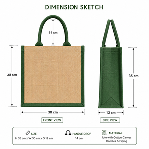 ถุงช้อปปิ้งปอกระเจาสีเขียวขนาดกลางพร้อมหูหิ้วสำหรับใส่ของชำ - Product Image 2