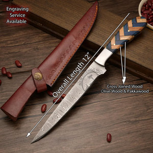 Couteau à filet en acier Damas de qualité supérieure, manche en bois de Pakka olive, lame de 8 pouces, design ambidextre, fait main, tranchant comme un rasoir, pour la cuisine - Product Image 2