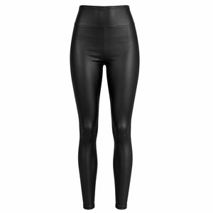 Leggings en similicuir noir mat taille haute pour femme, pantalon stretch coupe slim - Product Image 1