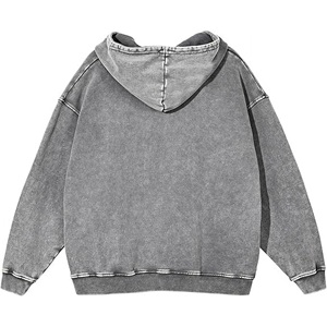 Sweat à capuche unisexe en molleton polyester/coton délavé à l'acide, coupe ample et oversize, anti-plis, pour homme, avec fermeture éclair, poids lourd, haute qualité - Product Image 4