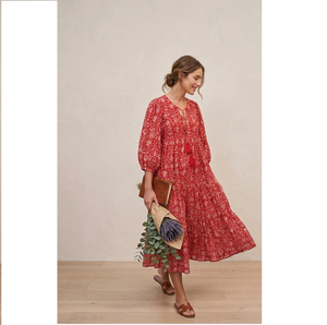 Robe longue en coton imprimé floral bohème pour femme, coupe évasée, décontractée, pour la plage ou les soirées, vente en gros, exportation - Product Image 1