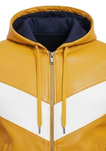 Ensemble de survêtement pour homme en cuir jaune premium avec design à rayures blanches contrastées et pantalon de jogging fuselé - Product Image 2