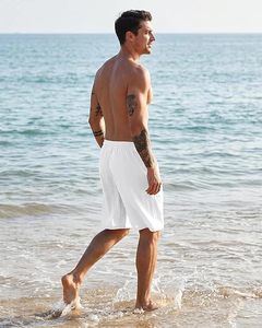 Pantalones Cortos Deportivos para Hombre, Blancos, de Poliéster, Cintura Elástica, Color Sólido, Transpirables, Ecológicos, de Secado Rápido, Cintura Media, con Bolsillos - Product Image 6