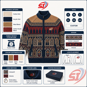 Veste en tricot jacquard personnalisée pour homme en laine/acrylique, avec fermeture éclair intégrale, cardigan côtelé, tricotage de style traditionnel, OEM ODM - Product Image 3