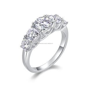 Three Stone Moissanite <b>Ring</b> <b>925</b> Sterling <b>Silver</b> Round Cut Bridal Engagement Jewelry Elegant Classic Wedding Gifts For Women - Product Image 1