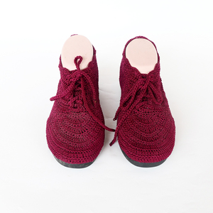 Handmade Crochet Ankle Boots <b>Women</b> Maroon Lace Up Knitted <b>Booties</b> Flat Walking Shoes Pure Art Setup Handcrafted Footwears Sets - Product Image 4