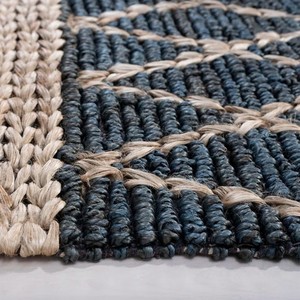 Modern Flat Weave Handmade Jute Area <b>Rug</b> Rectangle Geometric Pattern Navy Beige Eco-Friendly Pet-Friendly <b>Outdoor</b> Indoor Use - Product Image 3