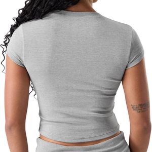 T-shirt court sans couture gris clair pour femme, idéal pour la gym, le fitness, le yoga, l'entraînement, extensible, à manches courtes, vêtement de sport athlétique Q - Product Image 4