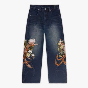 Pantalones Vaqueros de Mezclilla Anchos de Primavera/Invierno para Hombre, Tallas Grandes, Transpirables, Lavados, con Bordado de Dragón Vintage, Diseño Personalizado, ODM - Product Image 6