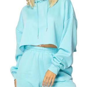 Hoodies décontractés pour femmes à manches longues, ensemble 2 pièces, col roulé, zippé, court, vente en gros - Product Image 3