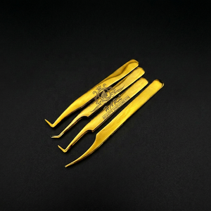 Ensemble de pinces à cils pour extensions de cils, finition dorée, pinces à cils à pointe en fibre, fournitures et outils pour extensions de cils - Product Image 5
