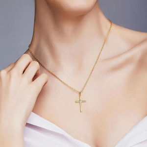 Collier pendentif croix orthodoxe plaqué or 18 carats avec pierre diamantée, chaîne en acier inoxydable, unisexe, mariage, certifié IGI, classique - Product Image 4