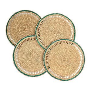 Dark Green Border Seagrass <b>Placemat</b> <b>Round</b> Openwork Straw Table Mat Hollow Lace Coaster Decorative Charger Plates Tableware Whole - Product Image 2