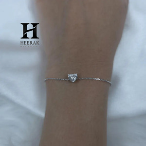 Custom 14k 18k <b>Solid</b> <b>Gold</b> Heart Cut Lab Grown Diamond Bracelet IGI Certified Delicate Heart Shape Solitaire Chain Bracelet - Product Image 1