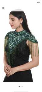 Top Corsé Verde con Pedrería, Top Corto de Malla con Cuentas Plateadas, Blusa Transparente de Cuello Alto para Fiesta, Corsé Negro Adornado - Product Image 4