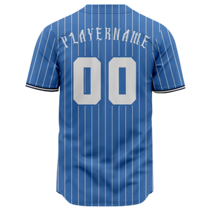 Blue Pinstripe Baseball Jersey Short Sleeve Button Down Custom Team Uniform Breathable Polyester <b>Athletic</b> Sports Shirt - Product Image 3
