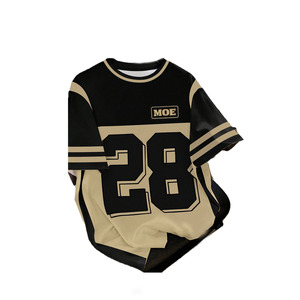 Camiseta de fútbol americano de malla de algodón grueso para hombre, estilo 2026, con hombros caídos, corte holgado, estilo urbano, gráfico de diamantes de imitación, ropa de equipo, OEM - Product Image 3