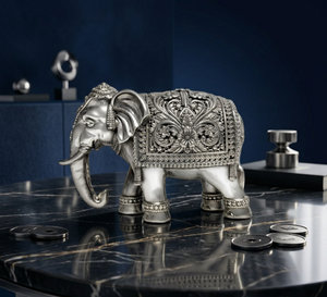 Estatuilla de Elefante con Trompa de Latón Oxidado 999, Hecha a Mano, 100% Latón, 7.5x3.5x5 cm, 110g, para Puja, Diwali, Decoración del Hogar y Mesa - Product Image 4