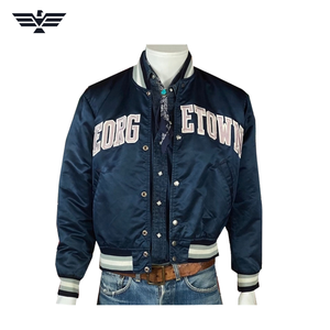 Chaqueta Varsity Unisex Azul Marino, Transpirable, Estilo Vintage, con Letras Bordadas, Cuello Alto, Cierre de Cremallera, Chaqueta Bomber de Invierno 100% - Product Image 1