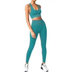 Women Yoga Set Sleeveless Racerback Sports Bra High Waist Full Length <b>Leggings</b> 2 Piece <b>Activewear</b> Seamless Solid Color - Product Image 6