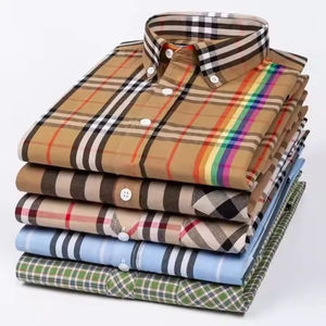 เสื้อเชิ้ตผ้าแฟลนเนลลายสก็อตทรงหลวมสไตล์ลำลองสำหรับผู้ชาย ผ้าฝ้ายเนื้อหนัก 100% แขนยาว สำหรับฤดูใบไม้ผลิ ย้อมสีด้วยเส้นด้าย - Product Image 5