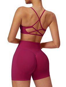 Conjunto de Yoga sin Costuras de 2 Piezas, Top Corto de Cintura Alta y Pantalones Cortos, Color Sólido, Espalda Cruzada, Ropa Deportiva para Mujer - Product Image 6