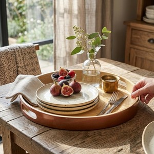 Round Bamboo Serving Tray Gold Lacquered Finish Multi-Function Easy Clean Household Use Tableware Storage Tray Made in Vietnam - Product Image 4