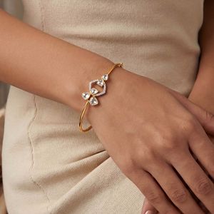 Luxury 18K Gold Plated Geometric Open Hexagon Bangle <b>Bracelet</b> for Women | <b>White</b> CZ Diamond Floral Leaf Cuff <b>Bracelet</b> | Elegant M - Product Image 3