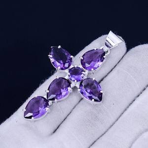 Pendentif Croix Sainte en Améthyste, Argent Sterling 925, Bijoux Bohèmes Faits Main, Collier en Pierre Naturelle, Vente en Gros - Product Image 5