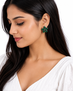 Quartz Flower <b>Stud</b> <b>Earrings</b> 5 Petal Teardrop Cut Bezel Setting <b>Silver</b> Plated Women's Party Jewelry Wholesale Supplier - Product Image 4
