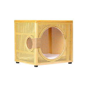 Cama para Gatos de Madera Maciza con Rascador, Villa para Gatos de Ratán Chino, Diseño Creativo Universal, Transpirable y de Gran Valor Estético - Product Image 1