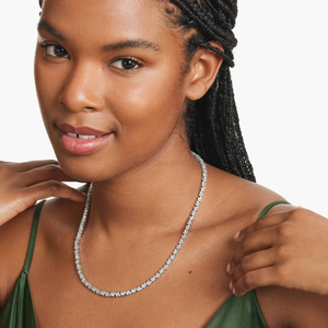 Collier tennis de luxe en diamants de laboratoire multi-formes, en or blanc 14K, avec diamants en grappe taille poire, taille marquise et taille rond, collier ras-du-cou - Product Image 2