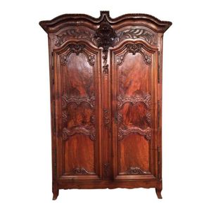 Armario de Madera Maciza de Lujo Hecho a Mano con 2 Puertas, Tallado Ornamentado de Estilo Barroco Francés, Armario Antiguo de Caoba - Product Image 2