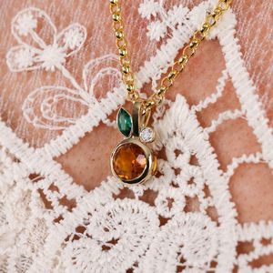 Vintage Citrine Orange Luxury Pendant Emerald <b>Leaf</b> 925 Sterling Silver 14K Gold Plated Tension Set Customizable Fine Jewelry - Product Image 1