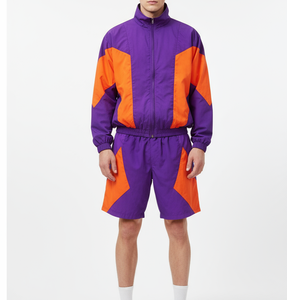 Survêtement en nylon léger personnalisé avec patchwork, veste zippée à bandes réfléchissantes, ensemble de jogging 2 pièces, coupe-vent, survêtement pour homme - Product Image 1