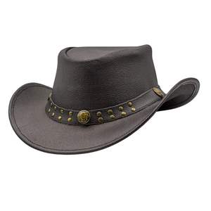 Sombrero Western de Cuero Nubuck Color Carbón con Ala Ancha y Banda Decorativa con Tachuelas de Latón - Product Image 1