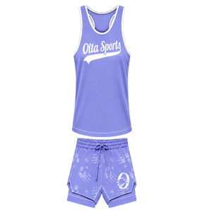 Lavender White <b>Swim</b> Set Sleeveless Racerback Tank <b>Top</b> with Matching Shorts Lightweight Quick Dry Training Performance Swimwear - Product Image 1
