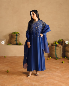 Elegante Vestido de Seda Azul Satinado Reversible para Mujer, Protección Solar, Estilo Tradicional Indio-Pakistaní para Bodas, Corte Regular, para Todas las Temporadas - Product Image 1