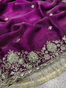 Exclusivo Sari de Satén Fendi con Diseño de Diseñador, Blusa Elegante, Estilo Étnico Moderno, Última Tendencia India, Ropa de Fiesta Modesta para Mujer - Product Image 5