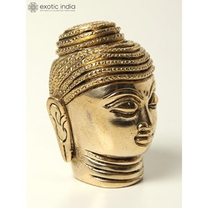 2 Inches Small Size Brass <b>Buddha</b> <b>Head</b> Elegant Sculpture for Gifting, Home Decor and Temple Made In India - Product Image 2