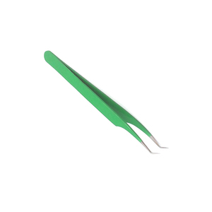 Pince à épiler professionnelle pour cils, en acier inoxydable, pointe incurvée et pointue, revêtement papier vert - Product Image 3