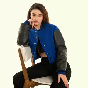 Veste de baseball courte tendance bleu et noir pour femme - Product Image 3