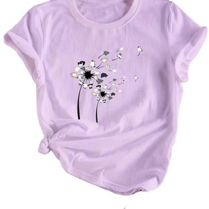 T-shirt en coton décontracté à col ras du cou pour femmes T-shirt vintage à manches courtes en jersey dentelle sérigraphié personnalisable mode pour dames - Product Image 6