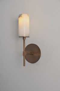 Applique murale moderne en laiton avec abat-jour en marbre, luminaire intérieur minimaliste pour salon et décoration intérieure - Product Image 3