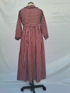 Vestido Maxi de Algodón a Cuadros Color Granate para Mujer, Cuello Fruncido, Manga Larga, Corte Holgado, Vestido Cómodo para Verano - Product Image 2