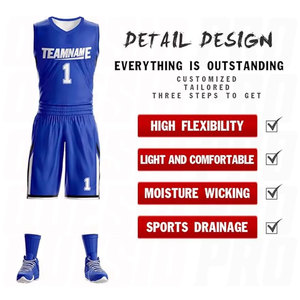 Maillot de basket-ball réversible bleu et blanc pour jeunes, design sublimé et brodé - Product Image 2