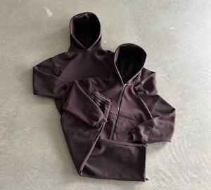 Custom Quality Two Pieces Sets Vintage Blank Hoodie and Sweatpants Sweat Track Suit Gym Zip up Baggy Oversize <b>Plain</b> <b>Tracksuit</b> - Product Image 3