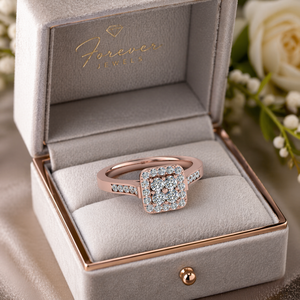 0.50 CTW Real Round Diamond <b>Ring</b> | Prong <b>Set</b> Square Cluster Design Rose <b>Gold</b> | Anniversary Gift Elegant Fine Jewelry for Women - Product Image 2